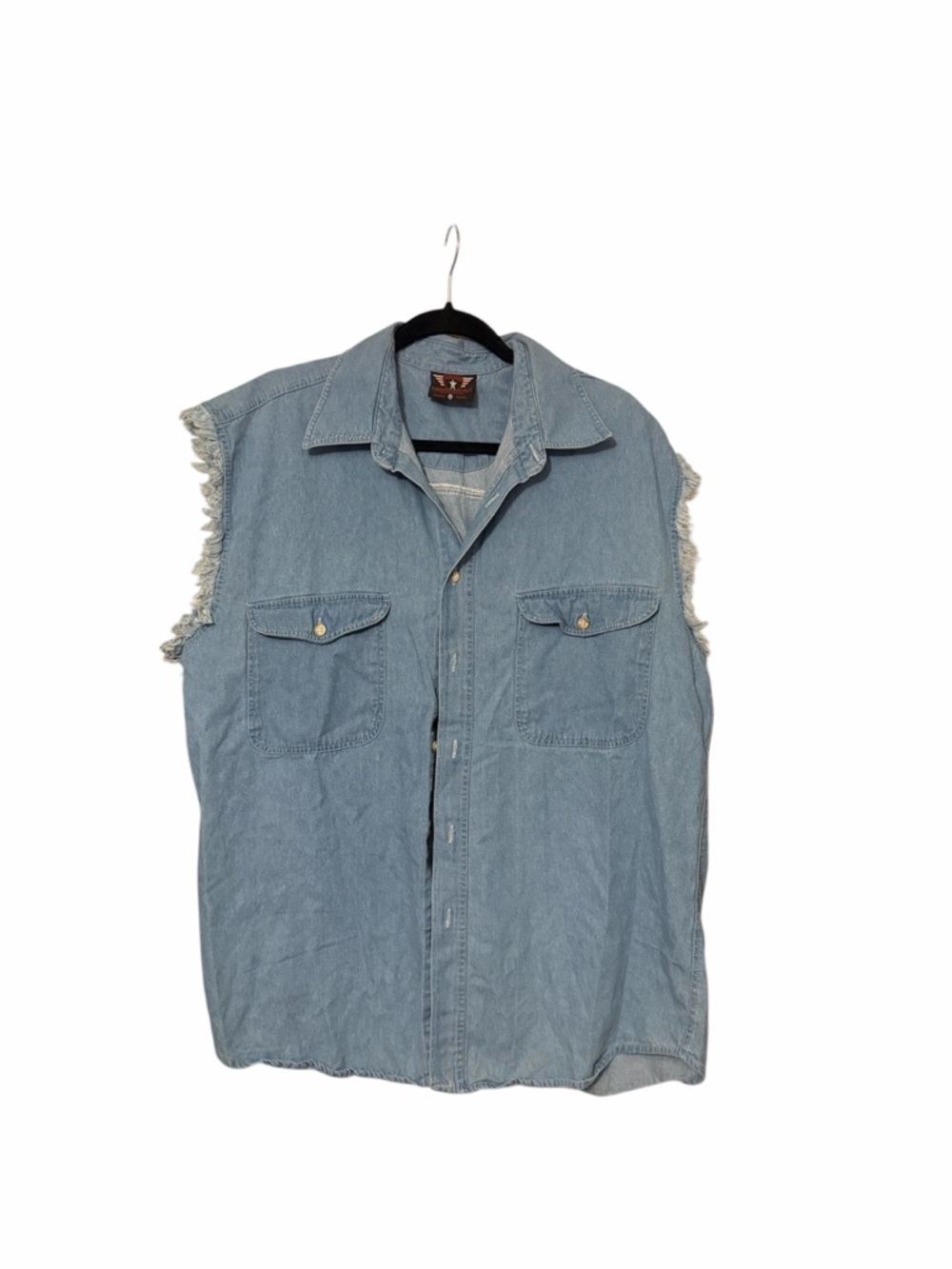 Men’s Vintage Light Blue Denim Sleeveless Shirt • Sturgis Bike Week 2000